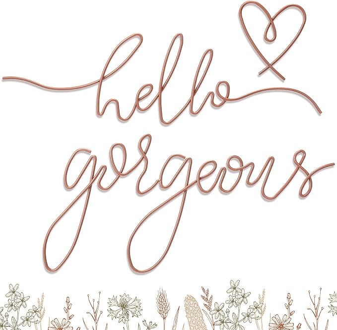 Metal Hello Gorgeous Wall Art Minimalist Wall Decor,Rose Gold,Classic | for Bedroom Bathroom Living Room Dressing Room Salon Vanity Office Home Decoration, Easy to Install by Hicarer