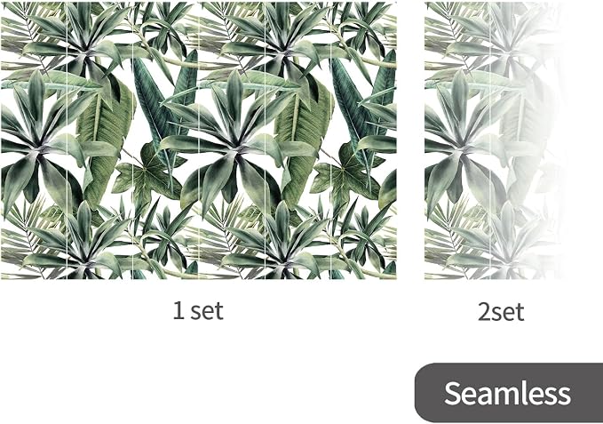 Tropical Peel and Stick Watercolor Green Leaves Wall Mural, Leather Textured Vintage Self-Adhesive Wallpaper for Bedroom Living Room Background Wall Decor, White Background, 137'' x 98'' - Image 4