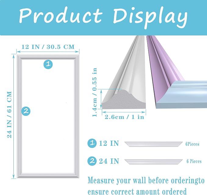3 Set Panels Peel and Stick Premade Wainscoting Accent Wall Panels for Interior Wall Decor Easy DIY Build and Picture Frame Door Decor (12 x 24 in) - Image 2