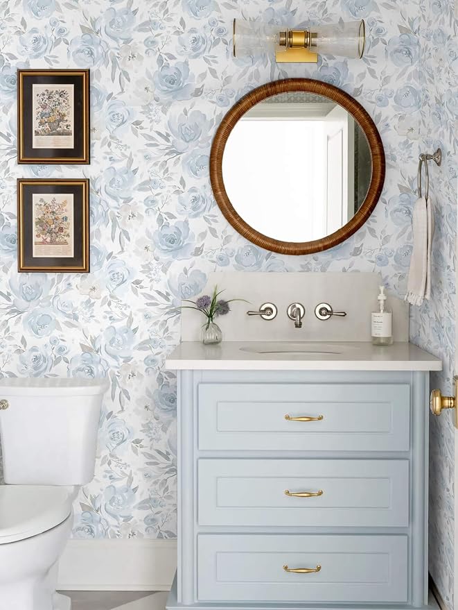 Heroad Blue Floral Wallpaper Peel and Stick Wallpaper Flower Contact Paper Rose Removable Self-Adhesive Wall Paper for Cabinets Bedroom Bathroom Stick on Walls Papel Tapiz para Pared 17.3''x78.7'' - Image 3