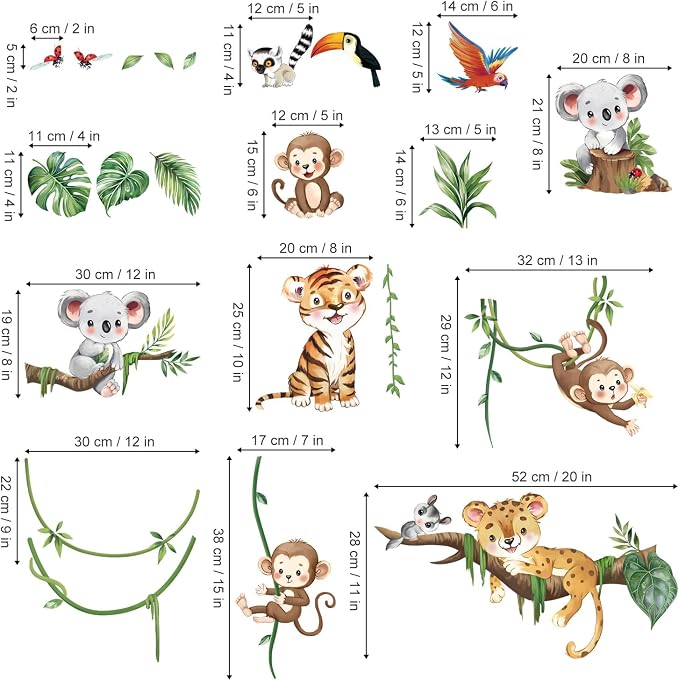 decalmile Jungle Animal Tree Branch Safari Animal Wall Decals Stickers - Image 4