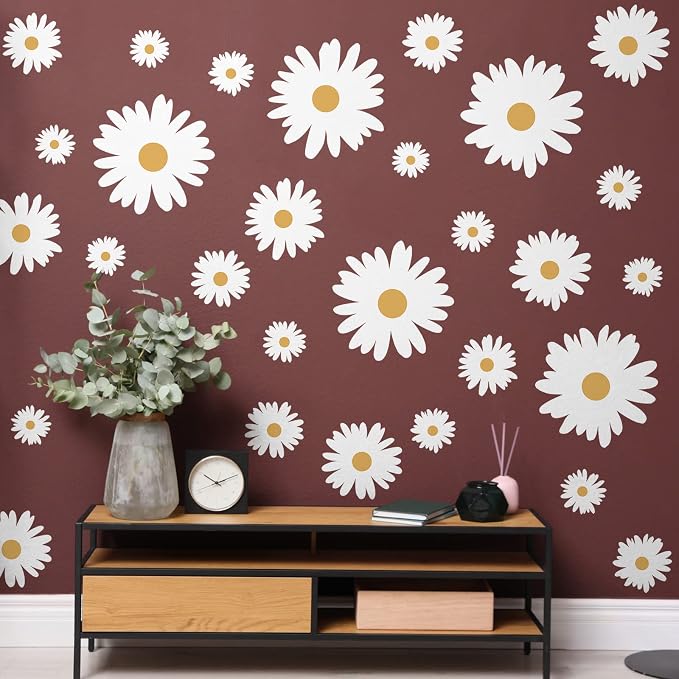 TaoBary 12 Sheet Daisy Wall Sticker Decal Flower Decal for Room Decor | Big Flower Wall Sticker, Pink White Floral Decal, Daisy Bedroom Room Decor, Removable Peel and Stick, Nursery Home Wall Decor - Image 7