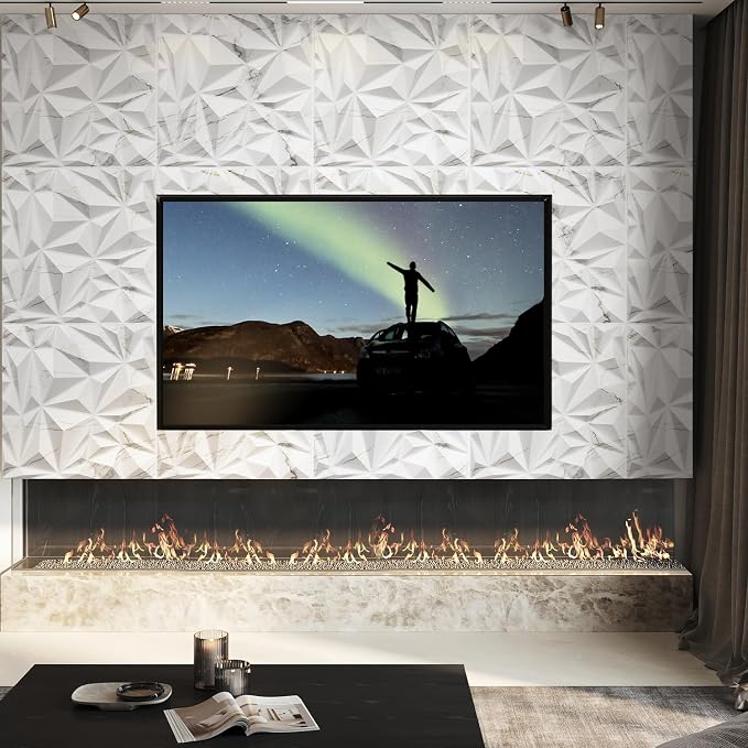 STICKGOO Diamond 3D Wall Panels, White Marble, 19.7"x19.7" | Accent PVC Wall Panels for Interior Wall Decor, Living Room, Lobby, Bedroom, 12 Pack Cover 32.4 Sq.Ft - Image 2