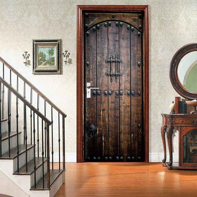 COLORSPRING 3D Door Stickers Peel and Stick, Vintage Door Decal Cover | Removable Self-Adhesive Wallpaper Mural for Home Décor - Image 3
