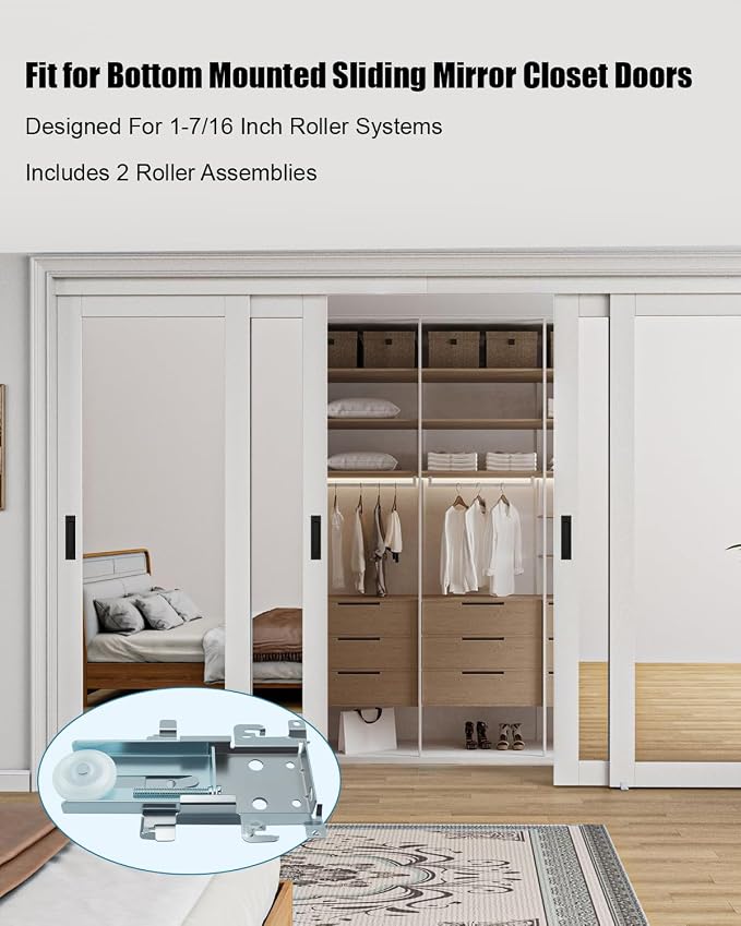 2 Pcs Sliding Mirror Closet Door Roller Assembly, 1-7/16 Inch - Image 3