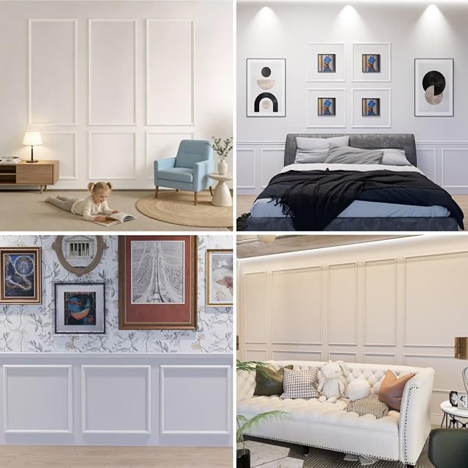 Wainscoting Molding Kit, 6 Frames, 50 x 40 and 50 x 20 Inch | Six mixed-size frames in 50 x 40 and 50 x 20 in create a layered wainscoting design for large interior walls. - Image 5