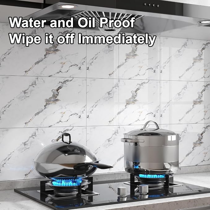 10 PCS Marble Peel and Stick Wall Panels 23.6"x11.8" Sticker | Self Adhesive, PVC, Waterproof Backsplash Tile for Bathroom, Kitchen, Living Room, Style7 - Image 2