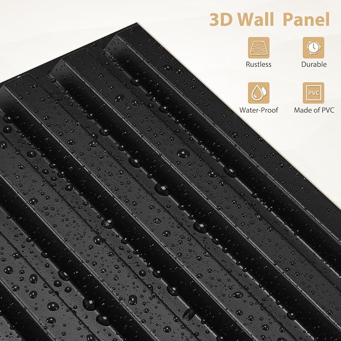Heikki 30 Pack 3D Wall Panel for Interior Wall Décor, PVC Flower Textured Wall Panels for Living Room Bedroom Hotel Office, 11.8"x11.8", Double-Sided Tape (Black-XHT) - Image 2