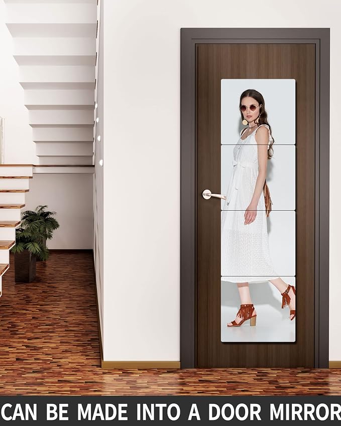 Unbreakable Full Length Wall Mirror, 4Pcs 10"x10", Over The Door, Made of Shatterproof Plexiglass Acrylic, Long Mirrors for Bedroom Closet, Workout for Home Gym, Full Body Mirror for Kids - Image 6