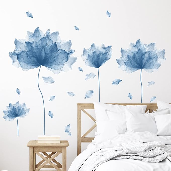 39.3'' x 32.6''Flower Petal Wall Decal Floral Wall Sticker (Blue) | Removable waterproof peel and stick wall art for nursery, baby room, classroom, living room, bedroom, office and bathroom by RoyoLam