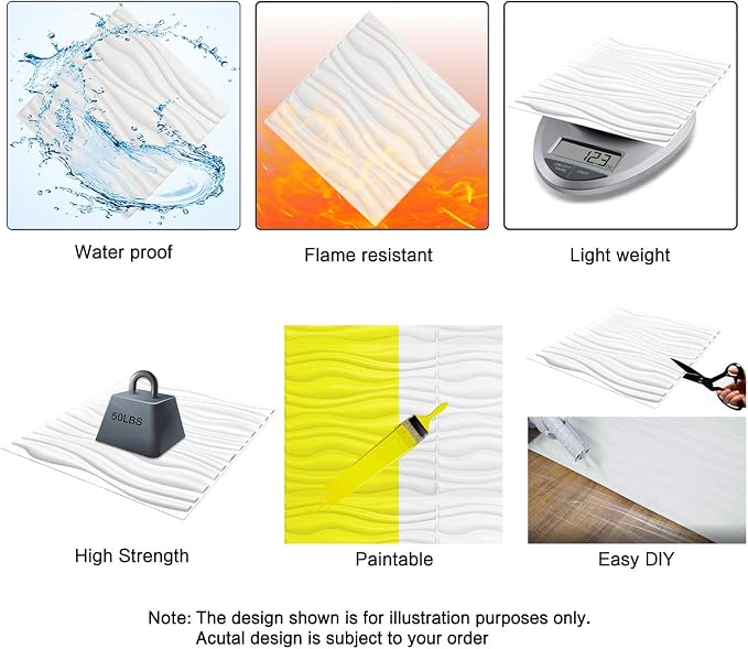 Art3d Decorative 3D Panels Textured Wall Design Board, White, 12 Tiles 32 Sq Ft - Image 8