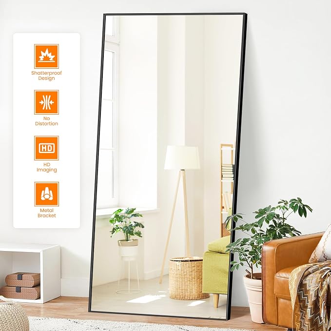 TRAHOME Full Length Floor Mirror 75"x35", Large Standing Body Mirror, Black - Image 2