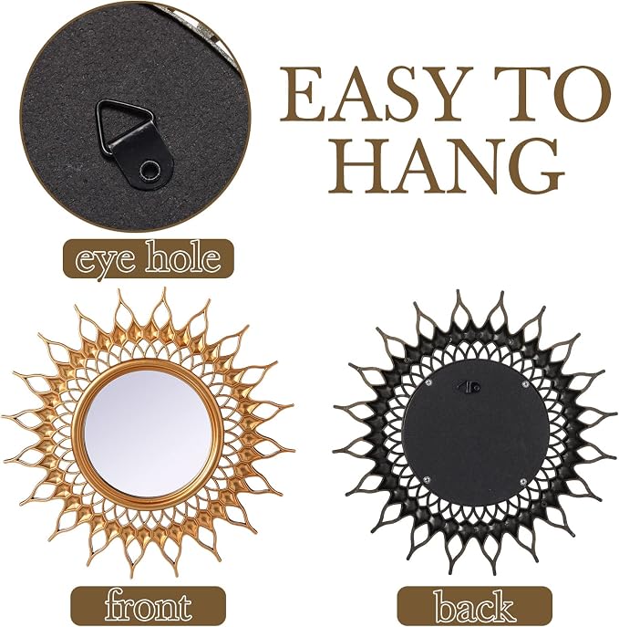Namalu 6 Pcs Sunburst Round Mirror for Wall Decor, Classic, Gold - Image 3