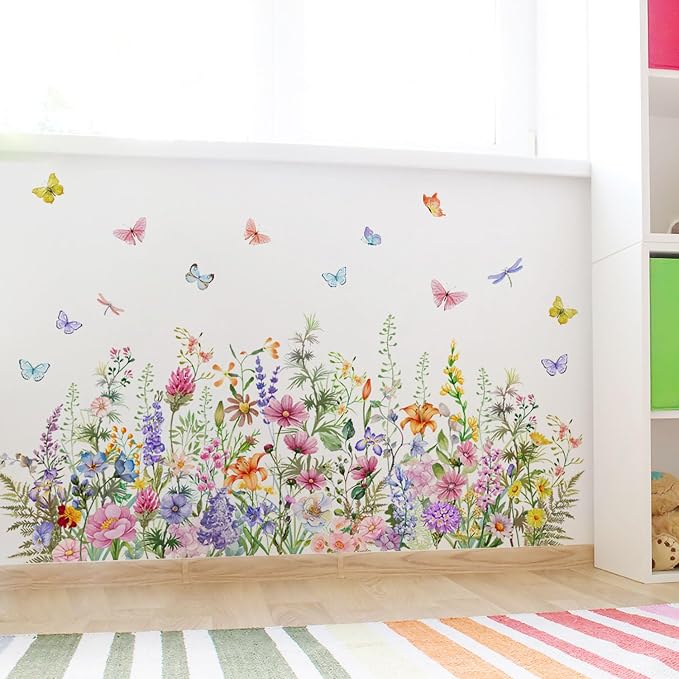 Watercolor Wildflower Wall Sticker, Featuring Colorful Flowers and Butterfly Patterns, Can be Peeled Off and Pasted, Suitable for Bedroom and Living Room Decoration (Wildflower 2) - Image 4