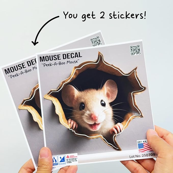 GRITKULTURE Removable Peek A Boo Mouse in Mouse Hole Decal Sticker 5.1inch 2 Pack. Mouse Hole in the Wall Sticker with 3D Effect. Wall Decoration, Funny Gift, Potty Training, Prank - Image 3