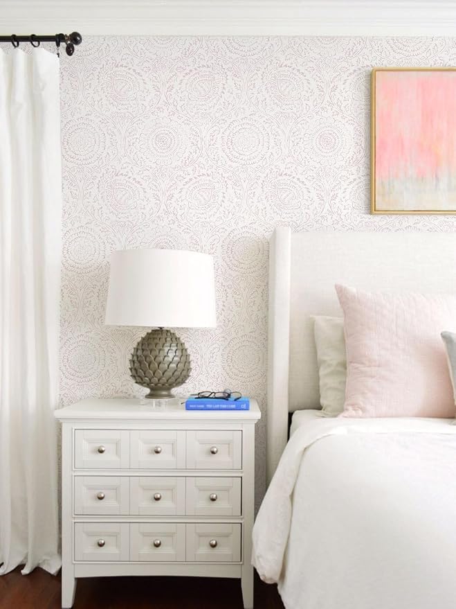 Ismoon Pink Wallpaper Peel and Stick Boho Floral Contact Paper 17.3x78.7in | Renter Friendly Wall Paper Textured Self Adhesive Removable Wallpaper for Bedroom Kitchen Thicken Vinyl Waterproof - Image 2