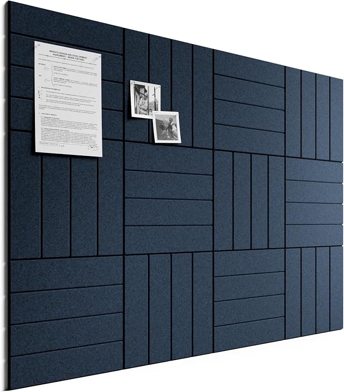 Bumusty 48"x 36" Large Felt Bulletin Board Tiles, Carbon Blue | 12-Pack Cork Board Alternative, Wall Decor, 30 Pushpins, 60 Adhesive Tabs, Vision Board, Office, Classroom, Home, Dorm by BUMUSTY