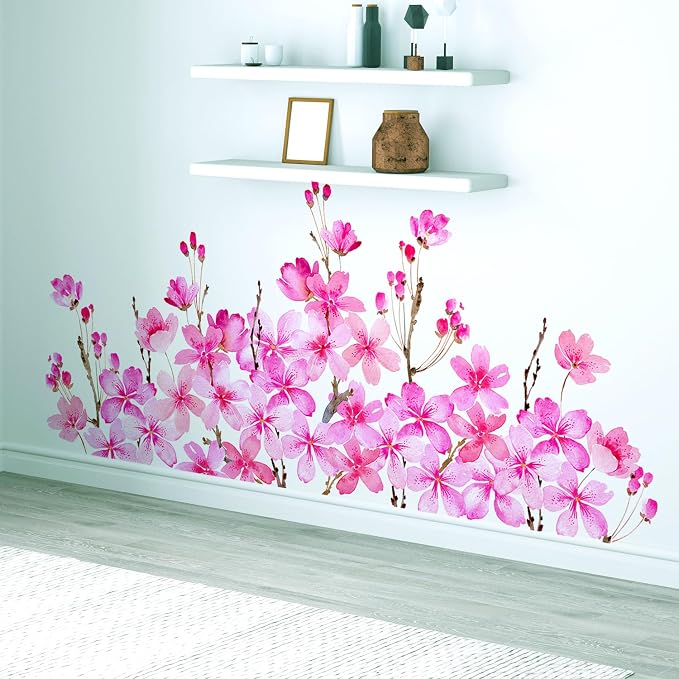 Cherry Blossom Flowers Wall Decals Peel and Stick, Large Floral Vinyl Wall Stickers, Removable Vine Home Decor Art for Bedroom Living Room Classroom Office - Image 9