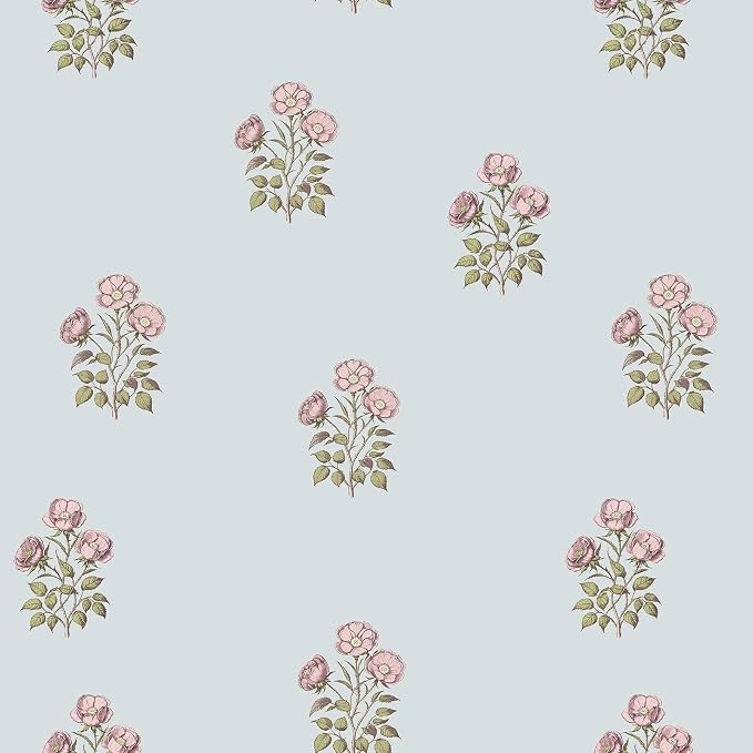 17.3" x 78.7" Vintage Blue Floral Wallpaper Peel and Stick Boho Wallpaper Removable Waterproof Rose Pattern Contact Paper for Bedroom, Bathroom, Home Wall by LUKUUI
