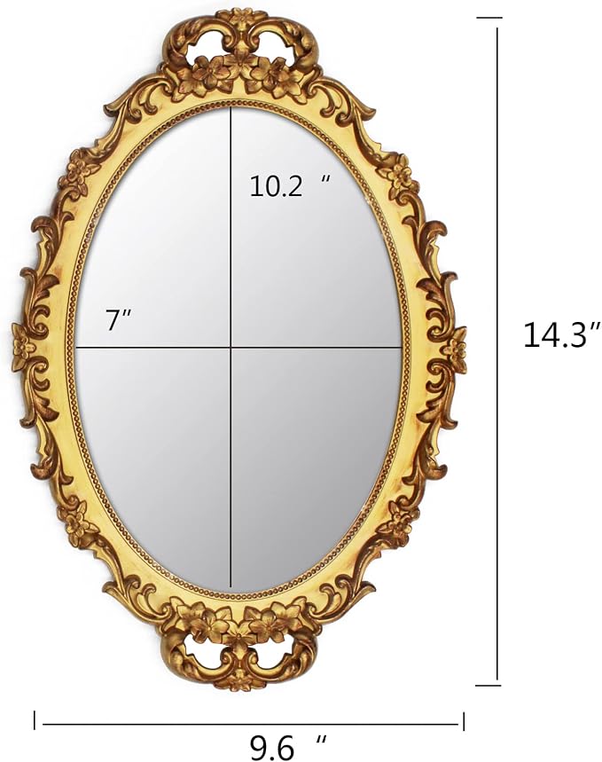 Tstarer Vintage Decorative Gold Framed Mirror, Small Oval Wall Hanging Mirror -Small- 9.6" W x 14.3" L (Gold) - Image 4