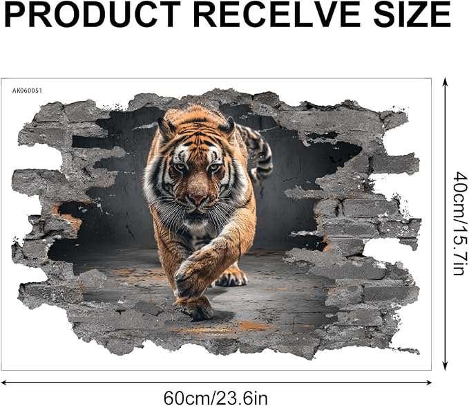 Tiger Wall Decals Stickers, Realistic Wild Animal Wall Art Peel and Stick, Removable Vinyl Wall Decor for Bedroom, Living Room, Office, Home Decoration - Image 2