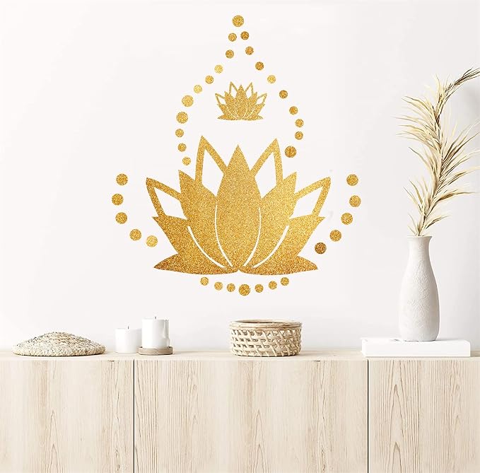 Lotus Flower Wall Decals Golden Wall Stickers Modern Yoga Room Art Sticker | Lotus wall art decor, peel and stick, gold removable vinyl art mural, mandala decoration, for bedroom living room nursery - Image 5