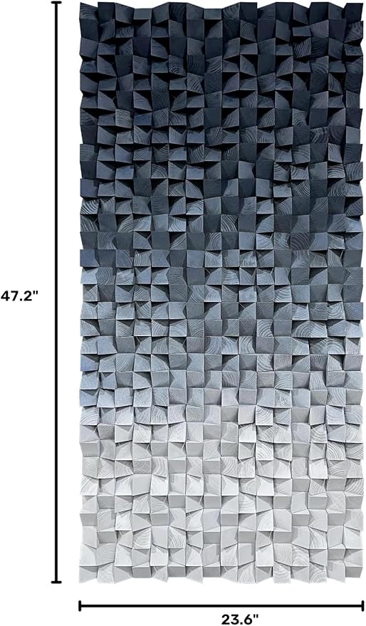 LIUZEYUE Blue and White Textured Wood Wall Art, Monochrome Block Gradient | extra large carved wood wall art; black and white, block shadow depth; stair landing narrow-wall centerpiece; 23.6 x 47.2 in - Image 10