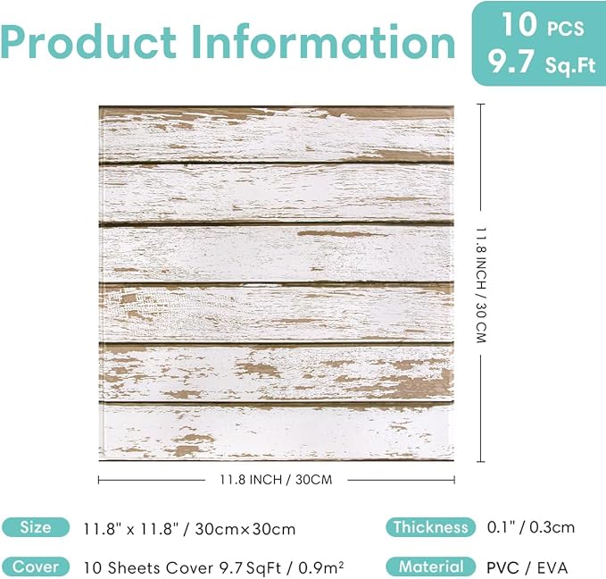 Commomy Faux Wood 3D Peel and Stick Tiles - 10 Pcs 11.8"x11.8" | Peel and Stick Wood Tiles Ultralight PVC Wall Paneling for Bedroom, Bathroom, Kitchen Backsplash, Farmhouse Interior Decor - Image 6