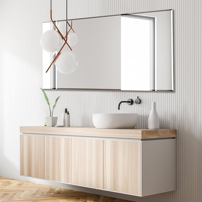 Frameless Wall Mirror Beveled Edge 48” x 30“ Bathroom Mirror for Over Sink - Image 2