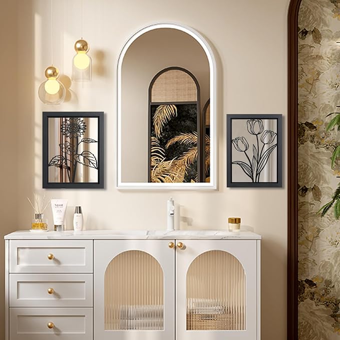 2 Set Farmhouse Mirrors for Wall Decor Living Room Bedroom Bathroom Entryway Wood Rustic Framed Decorative Accent Hanging Wall-Mounted Mirror Set -Distressed Black 15.7 in - Image 6