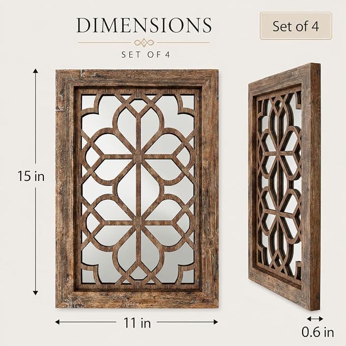 Set of 4 11x15 Inch Rectangular Shatterproof Maroon Decorative Wall Mirrors, Boho Farmhouse Rustic Vintage Accent Mirrors for Living Room Bedroom Entryway & Home Decor - Image 2