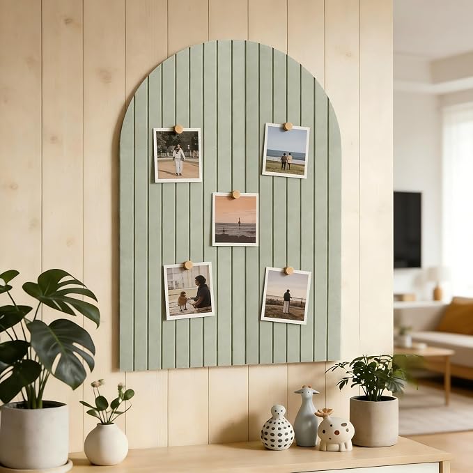Large Arched Felt Bulletin Board, Sized 36" x 24" for Office & Wall Decor – 6 Customizable Adhesive Tiles with Pins are Perfect to Display Your Photos (Sage Green) - Image 6