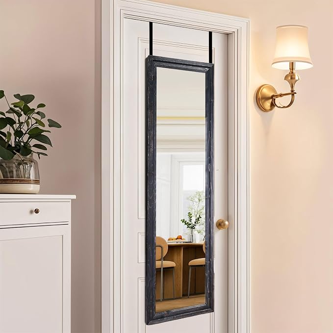 50"x16" Door Mirror, Rustic Full Length Mirror, Over The Door Hanging Mirrors Full Length, Wooden Hanging Mirrors for Bedroom, Bathroom, Black by LXWZHK