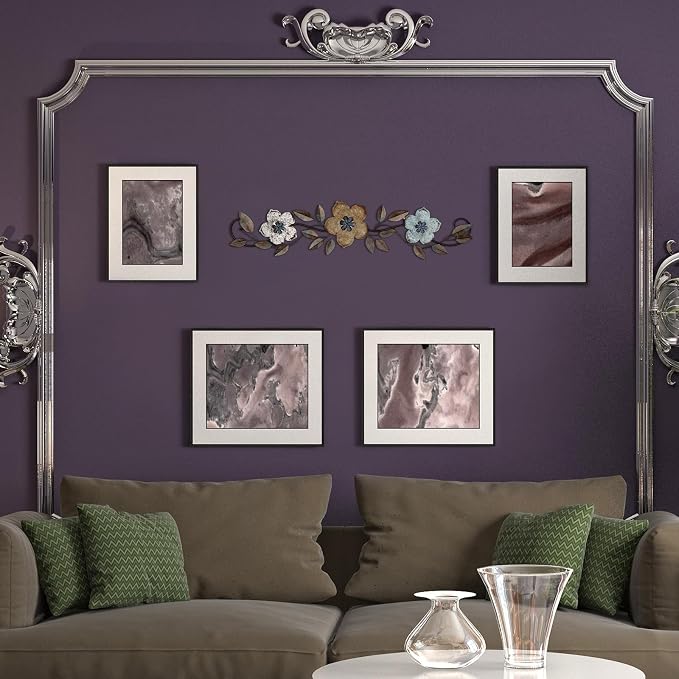 Wesiti Metal Flower Wall Decor Wrought Iron Scroll 15.7x3.7,Colorful | Vintage Metal Flower decor,Farmhouse Leaf Art with Nails, Flat Not 3D Design, For Bedroom Kitchen Indoor Outdoor Wall Decor - Image 6