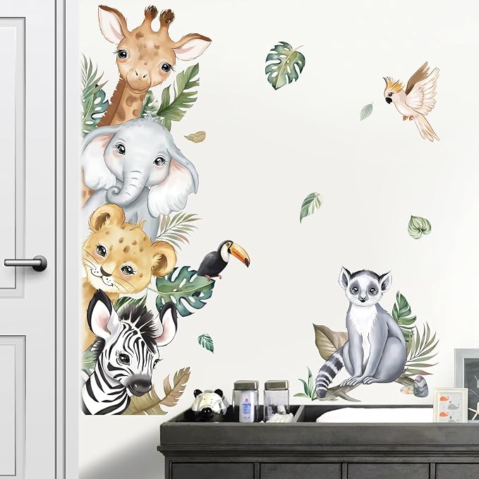 decalmile Jungle Animals Safari Elephant Giraffe Wall Decals Stickers by decalmile