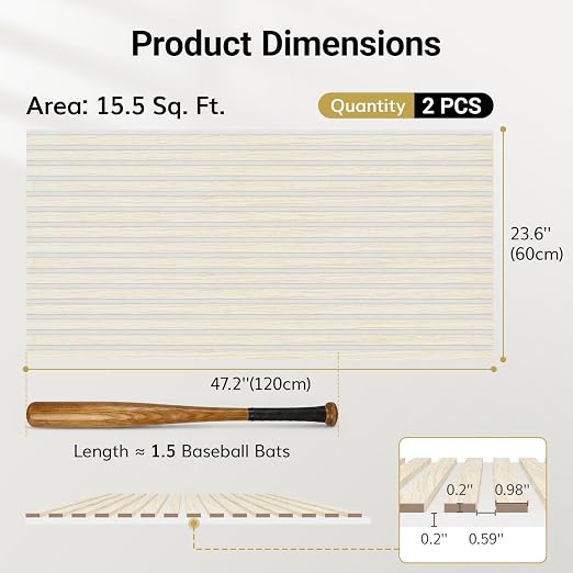 TONOR Wood Wall Panels for Interior Wall Decor, 2 Pack 47.2" x 23.6"(15.47ft²) Wood Slat Aacoustic Panels, Soundproof Wall Panels for Noise Cancelling and Decoration, Living Room, Office, White Oak - Image 4