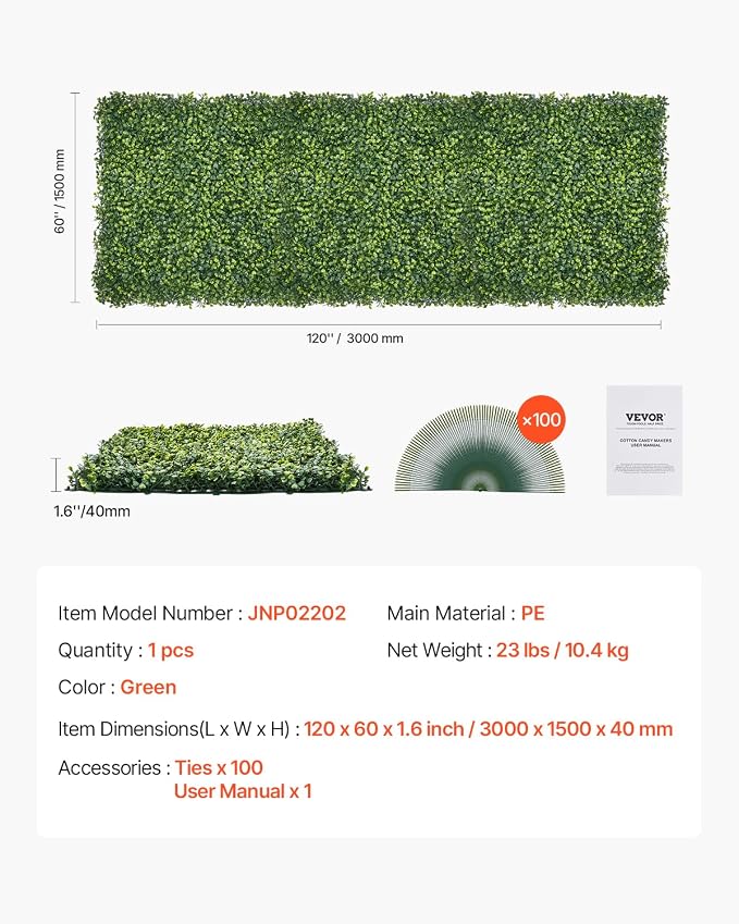 VEVOR Artificial Grass Wall Panels, 60 x 120 inch, Milan Grass Greenery Boxwood Panel for Indoor Outdoor Green Decor & Ivy Fence Covering, Privacy Backdrop Wall Hedge Screen for Garden - Image 7