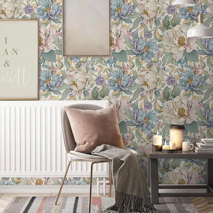 MuralPeel Dreamy Peonies Floral Vintage Roses Beige/Olive Peel and Stick Wallpaper Self Adhesive Removable Easy Peel Off Contact Paper Stick on Wall Paper for Bedroom/Renter - Image 5