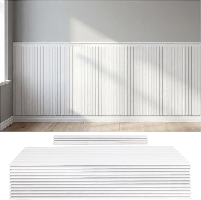 QUTREY Wainscoting Panels White 12 Pack, Board and Batten Wall Panel kit Panels Cover 39.6x117.6 Inch, 3D Wall Panels for Interior Wall Decor, TV Background, Living Room, Office by QUTREY