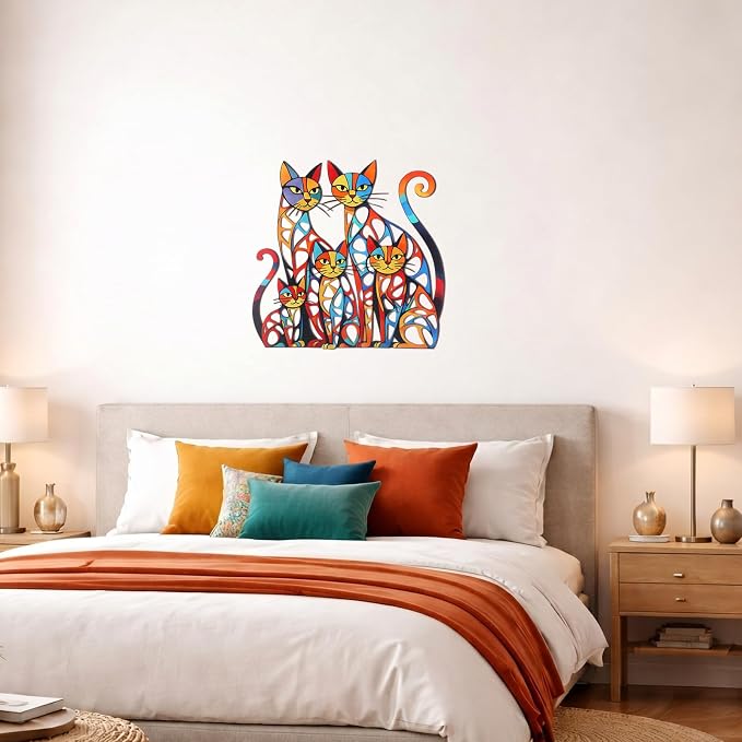 Wesiti Cat Wall Art Iron Sculpture 11.81x11.61 Mid Century Colorful | Graceful Design for Cat Lovers, Vibrant Retro Style, Perfect for Living Room Bedroom Kitchen Office Metal Sculpture - Image 6