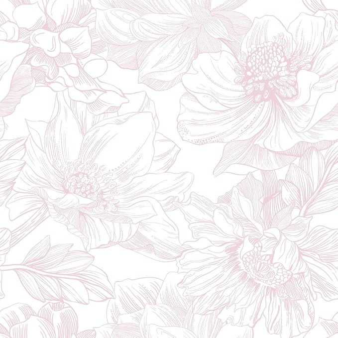 Ismoon Large Floral Peel and Stick Wallpaper Boho White/Pink Contact Paper 17.3inx32.7ft Removable Self Adhesive Bedroom Cabinet Mural Wall Decor Vinyl Roll by Ismoon