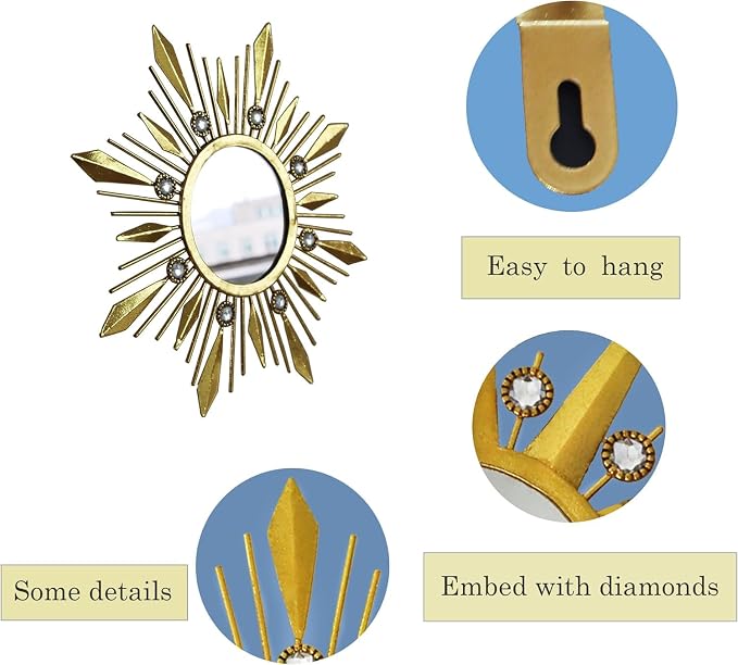 Champagne Gold Round Mirrors for Wall Art Pack of 3 Decorative Mirror - Image 2