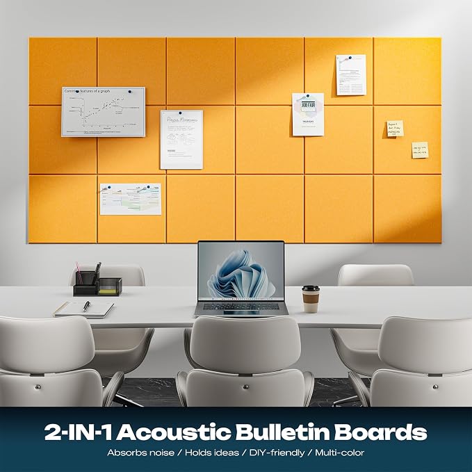 Sonicism 12 Pack Acoustic Wall Panels with Self-Adhesive, 12" X 12" X 0.4" Sound Proof Foam Panels, Decorative Soundproof Wall Panels, Sound Proof Absorbing Tiles for Home & Offices, Orange Yellow - Image 3