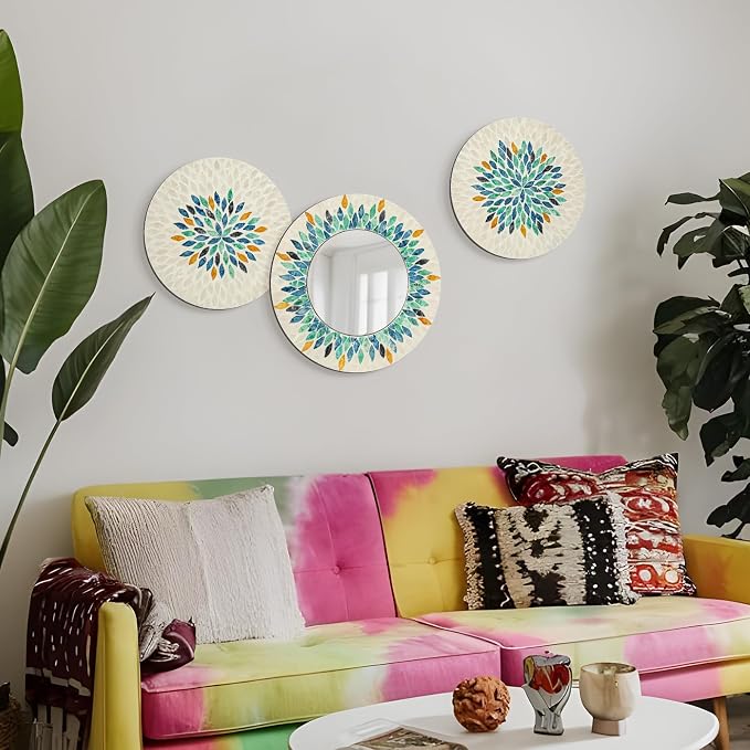 Jewel-Tone Mother of Pearl Mirror Wall Decor for Living Room,Colored - Image 4