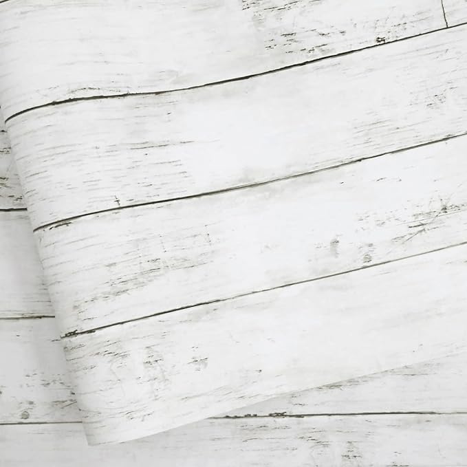 Shiplap Peel and Stick Wallpaper, Contact Paper for Classroom Home Decor | 17.7"x205" Removable Self-Adhesive White Wood Plank Film, Farmhouse Decor for Bulletin Board Desk Cabinet & Home Renovation by Abyssaly