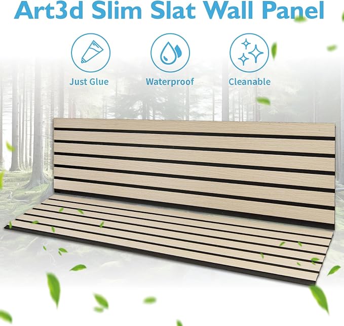 Art3d Six-Grid Design Slim Slat Wall Panels, 104 x 12 Inch, 4-Pack, Oak | Lightweight, Wainscoting, Waterproof, Easy to Clean, Sturdy, Glue on, Elegant Style, for Bedroom, Office, Home Improvement - Image 5