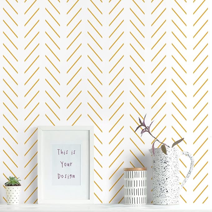 Erfoni Yellow White Peel and Stick Wallpaper Modern Herringbone Wallpaper | 17.7in x 393.7in Geometric Removable Contact Paper Bathroom Peel and Stick Self Adhesive Cabinets Wallpaper Waterproof by Erfoni