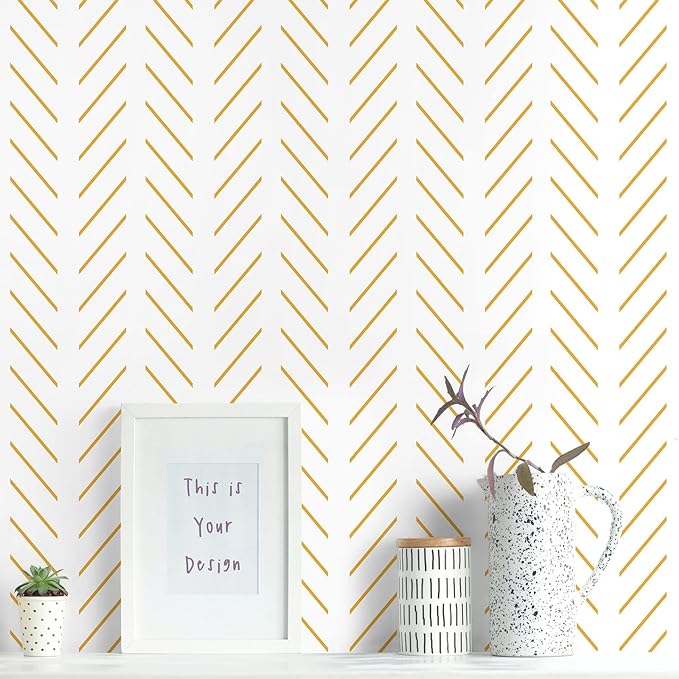 Erfoni Yellow White Peel and Stick Wallpaper Modern Herringbone Wallpaper | 17.7in x 118.1in Geometric Removable Contact Paper Bathroom Peel and Stick Self Adhesive Cabinets Wallpaper Waterproof by Erfoni