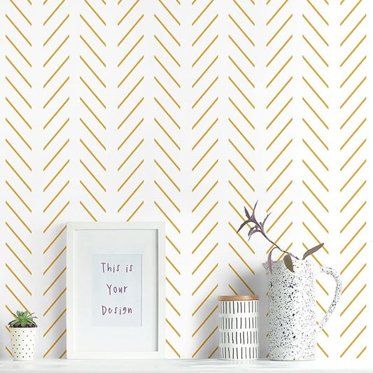 Erfoni Yellow White Peel and Stick Wallpaper Modern Herringbone Wallpaper | 17.7in x 118.1in Geometric Removable Contact Paper Bathroom Peel and Stick Self Adhesive Cabinets Wallpaper Waterproof by Erfoni