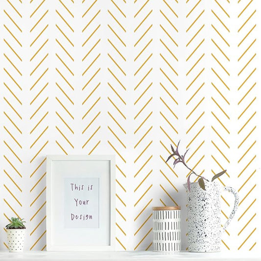 Erfoni Yellow White Peel and Stick Wallpaper Modern Herringbone Wallpaper | 17.7in x 196.8in Geometric Removable Contact Paper Bathroom Peel and Stick Self Adhesive Cabinets Wallpaper Waterproof by Erfoni